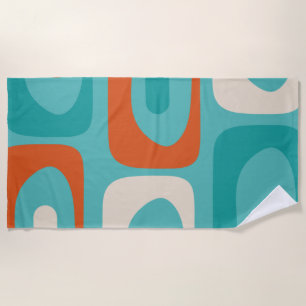 Mid-century Modern Piquet Pattern Teal Orange Beach Towel