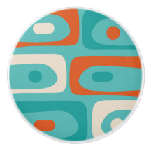 Mid-century Modern Piquet Pattern Teal Orange 