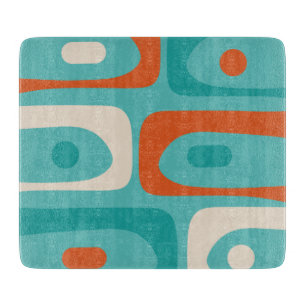 Mid-century Modern Piquet Pattern Teal Orange Cutting Board