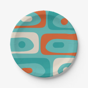 Mid-century Modern Piquet Pattern Teal Orange Paper Plate