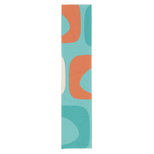Mid-century Modern Piquet Pattern Teal Orange  Short Table Runner