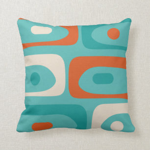 Mid-century Modern Piquet Pattern Teal Orange Throw Pillow