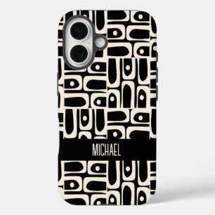 Mid Century Modern Piquet Personalized Black iPhone 16 Case