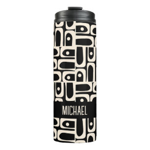 Mid Century Modern Piquet Personalized Black  Thermal Tumbler