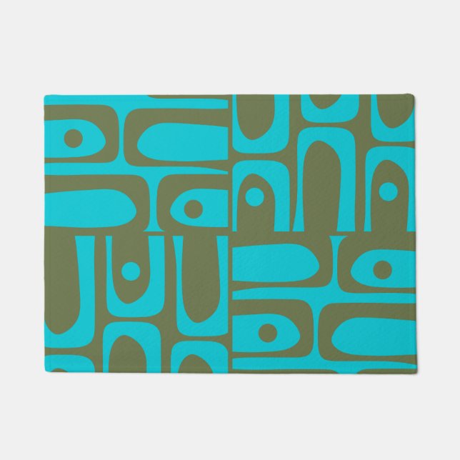 Mid Century Modern Piquet Turquoise Olive Pattern Doormat (Front)