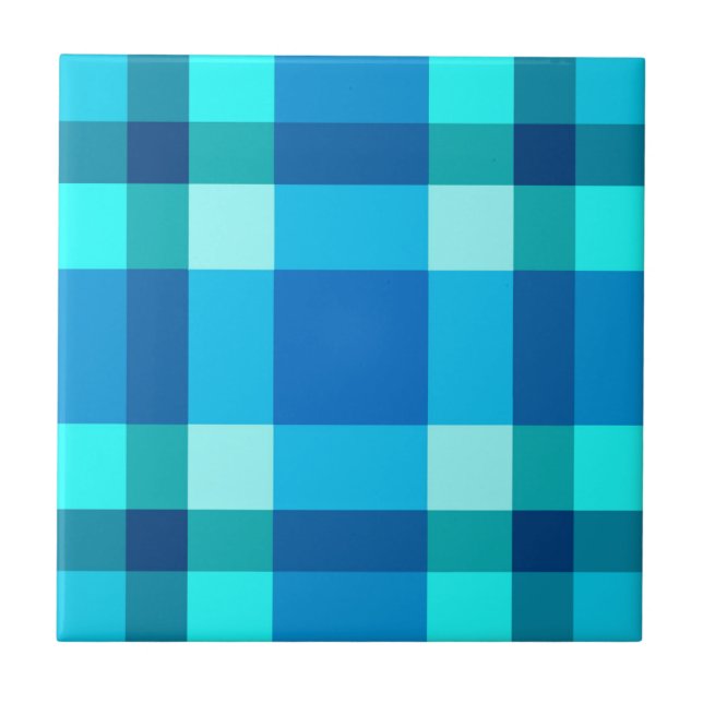Mid-Century Modern Plaid, Cobalt Blue & Turquoise Tile (Front)