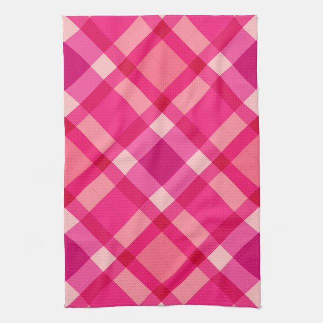 Mid-Century Modern Plaid, Fuchsia Pink and Wine Kitchen Towel (Vertical)