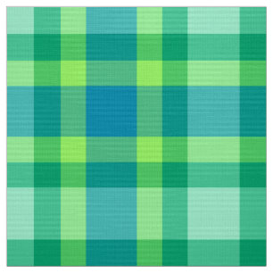 Mid-Century Modern Plaid - Jade green and Blue Fabric