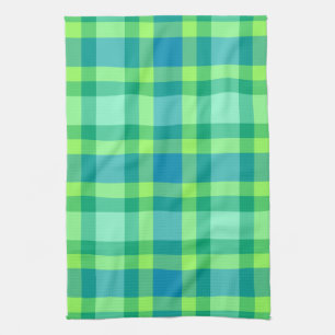 Mid-Century Modern Plaid - Jade green and Blue Kitchen Towel