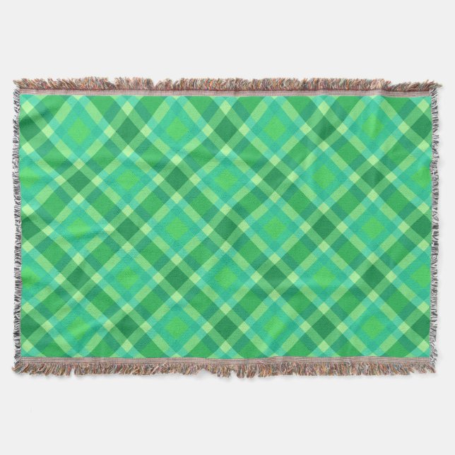 Mid-Century Modern Plaid - Jade green and Blue Throw Blanket (Front)