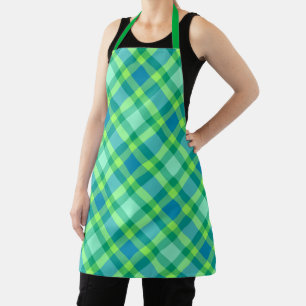 Mid-Century Modern Plaid, Jade Green & Turquoise Apron