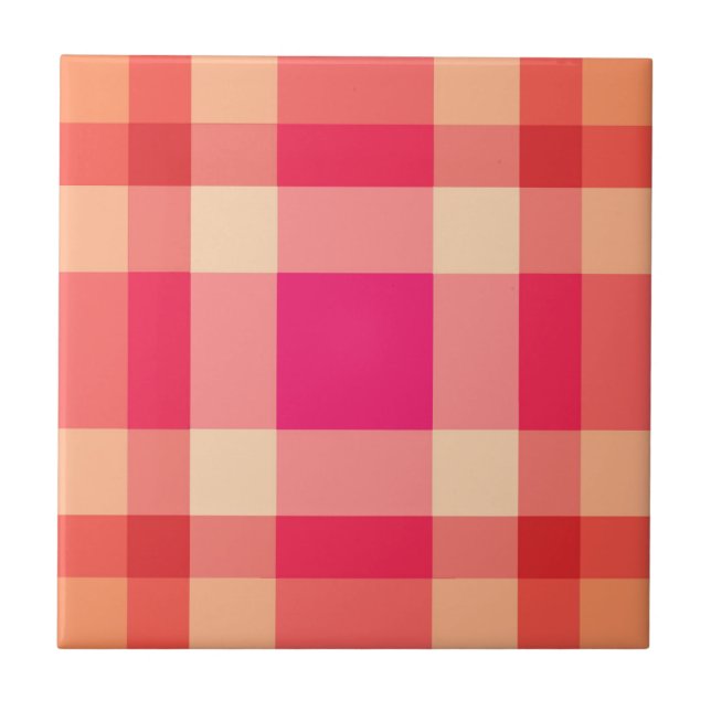 Mid-Century Modern Plaid, Orange, Coral & Fuchsia Tile (Front)