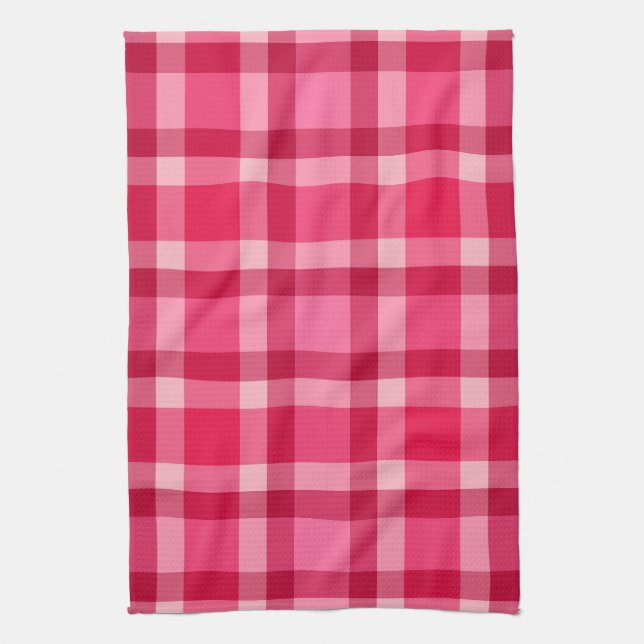 Mid-Century Modern Plaid - Pink and Wine Kitchen Towel (Vertical)
