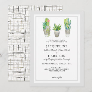 Mid Century Modern Plaid Watercolor Western Desert Invitation
