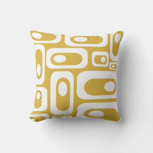 Mid Century Modern Pod Pattern Mustard and White Throw Pillow