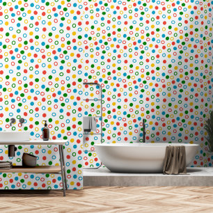 Mid century modern polka dot white peel and stick wallpaper