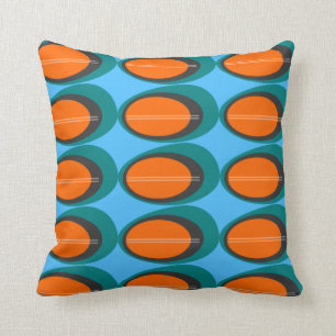 Mid Century Modern Print - Orange and Teal Throw Pillow