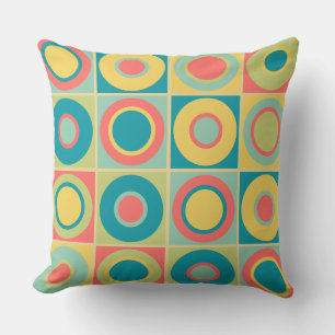Mid - Century Modern Rainbow Circles Throw Pillow
