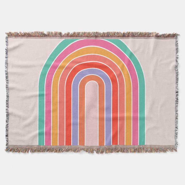 Mid Century Modern Rainbow Throw Blanket (Front)