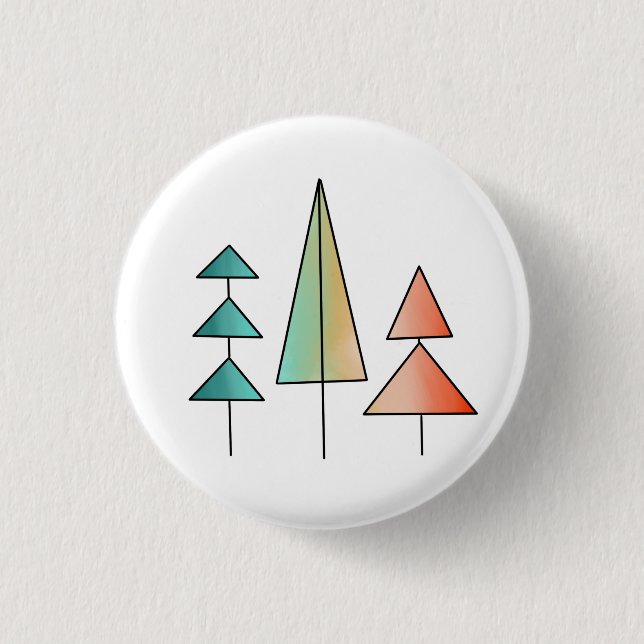 mid century modern rainbow trees blush teal simple 1 inch round button (Front)