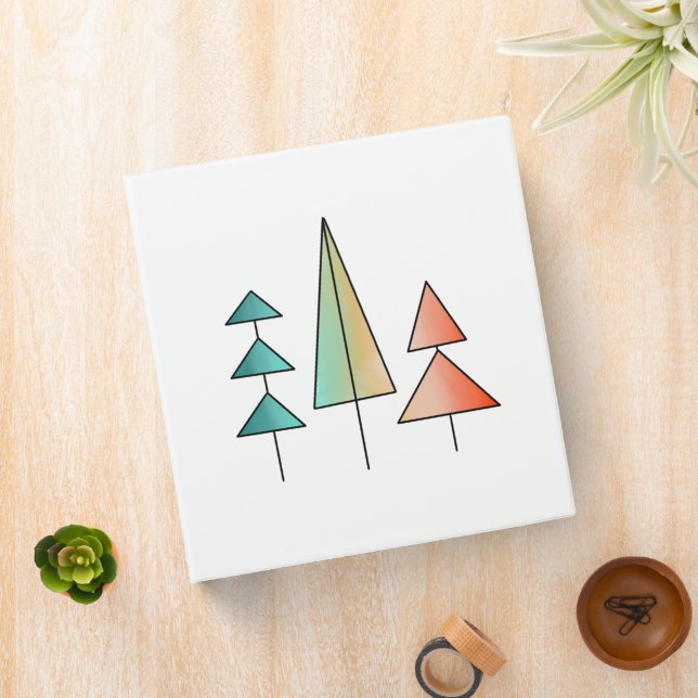 mid century modern rainbow trees blush teal simple binder (In Situ)