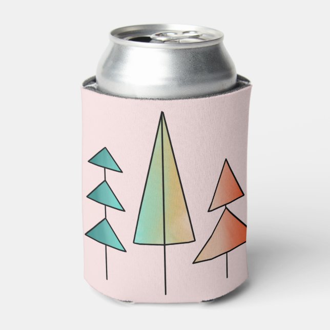 mid century modern rainbow trees blush teal simple can cooler (Can Front)