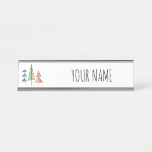 mid century modern rainbow trees blush teal simple desk name plate
