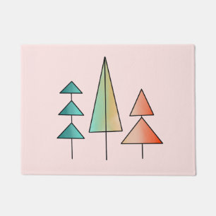 mid century modern rainbow trees blush teal simple doormat