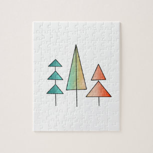 mid century modern rainbow trees blush teal simple jigsaw puzzle