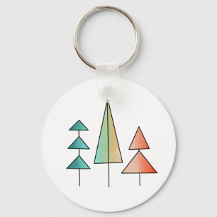 mid century modern rainbow trees blush teal simple keychain