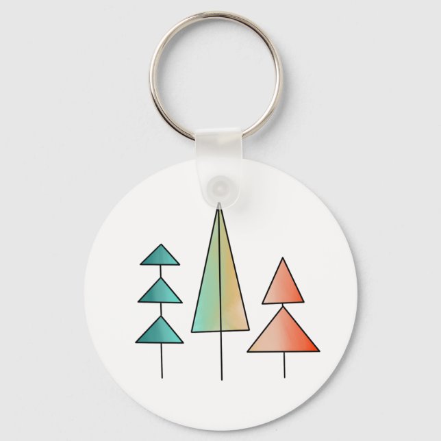 mid century modern rainbow trees blush teal simple keychain (Front)
