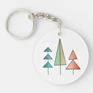 mid century modern rainbow trees blush teal simple keychain