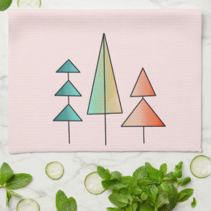 mid century modern rainbow trees blush teal simple kitchen towel