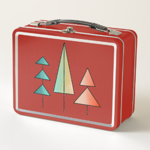 mid century modern rainbow trees blush teal simple metal lunch box