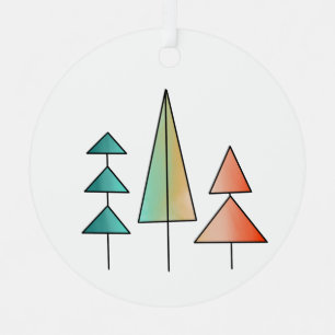 mid century modern rainbow trees blush teal simple metal ornament