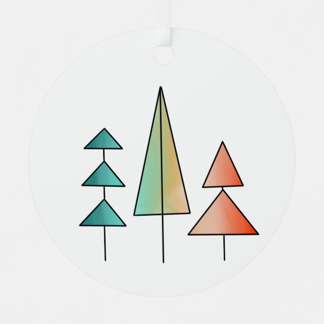 mid century modern rainbow trees blush teal simple metal ornament (Front)