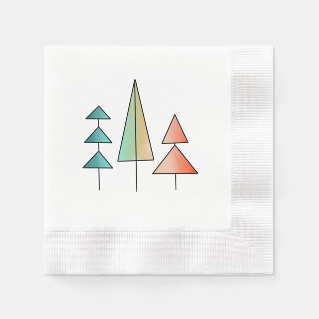 mid century modern rainbow trees blush teal simple napkin (Front)