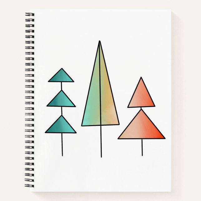 mid century modern rainbow trees blush teal simple notebook (Front)