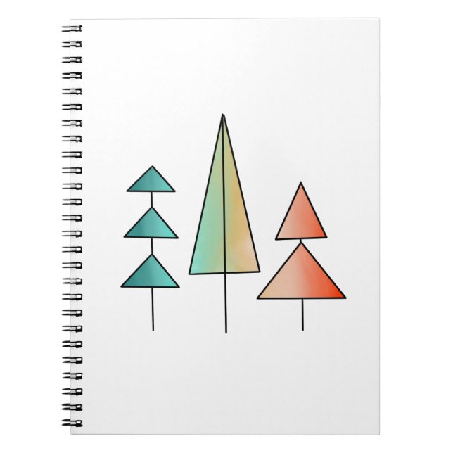 mid century modern rainbow trees blush teal simple notebook (Front)