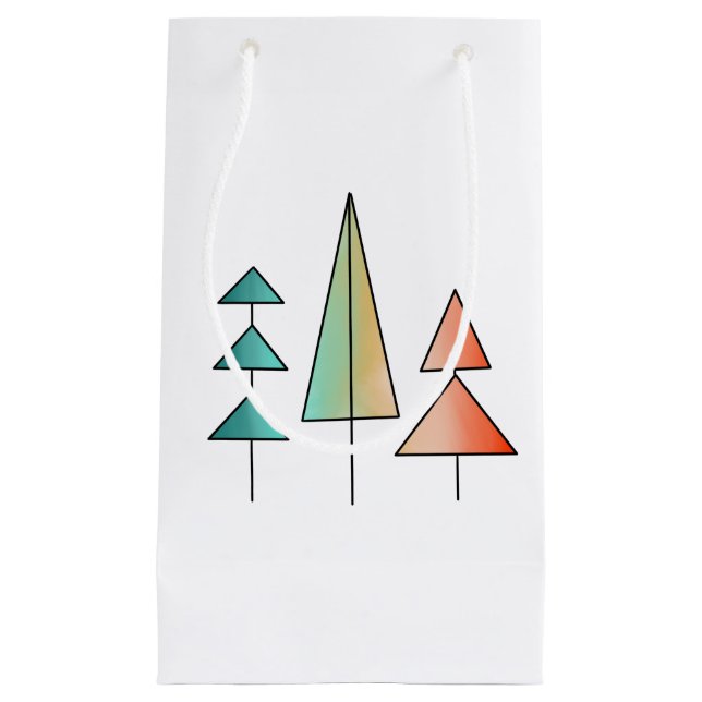 mid century modern rainbow trees blush teal simple small gift bag (Front)