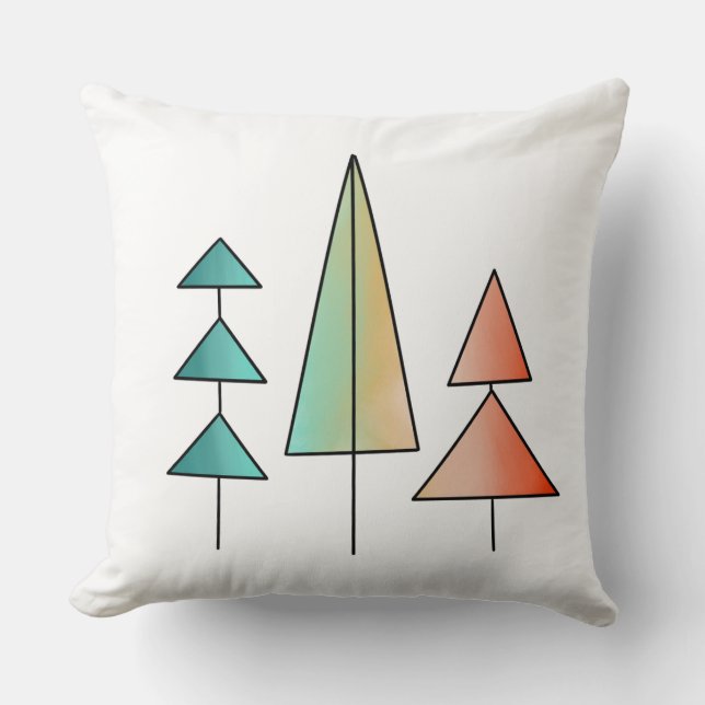mid century modern rainbow trees blush teal simple throw pillow (Front)