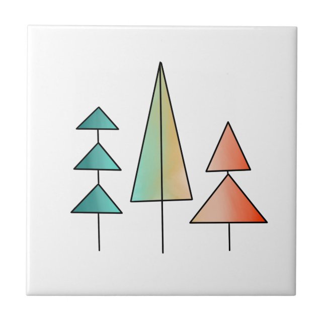 mid century modern rainbow trees blush teal simple tile (Front)