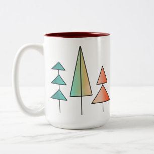 mid century modern rainbow trees blush teal simple Two-Tone coffee mug