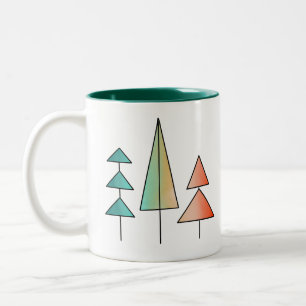 mid century modern rainbow trees blush teal simple Two-Tone coffee mug