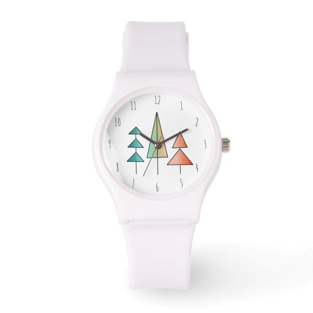 mid century modern rainbow trees blush teal simple watch (Front)