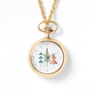 mid century modern rainbow trees blush teal simple watch