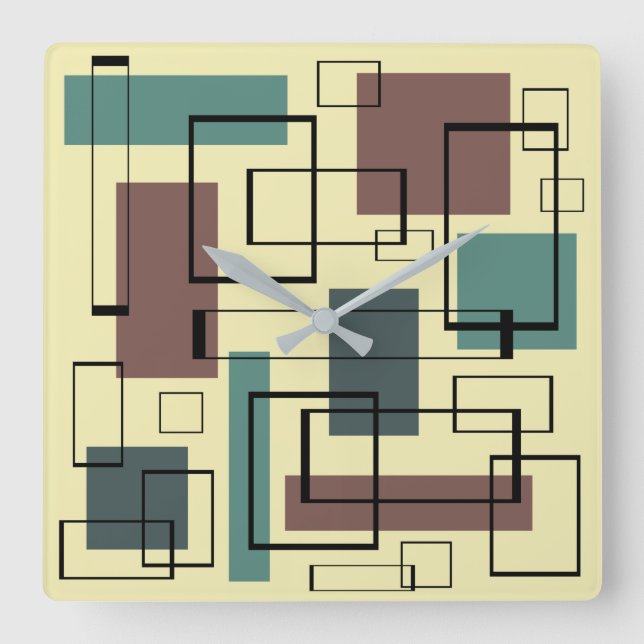 Mid Century Modern Rectangles Square Wall Clock (Front)