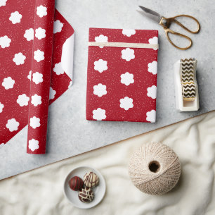 mid century modern red and white retro floral  wrapping paper