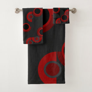 Mid-Century Modern red, black and gray       Bath Towel Set