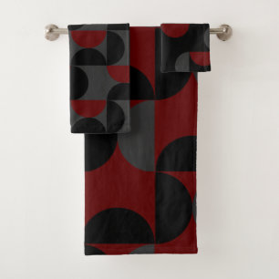 Mid-Century Modern Red Black and Gray Bath Towel Set